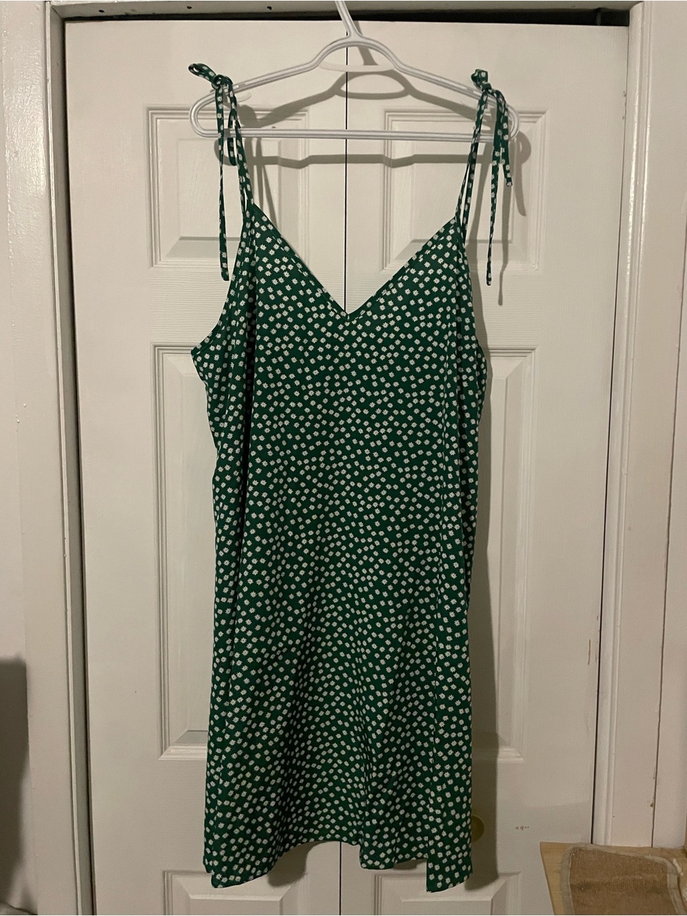 SHEIN Green Polka Dot Tie-Shoulder Mini Dress